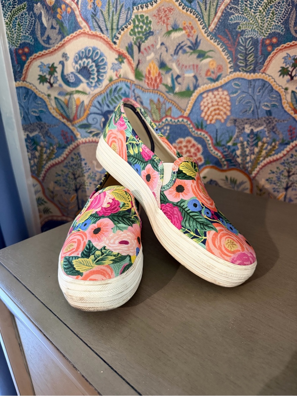 Keds Rifle Paper Co. Floral Slip-On Sneakers in Pink, Green, Blue
